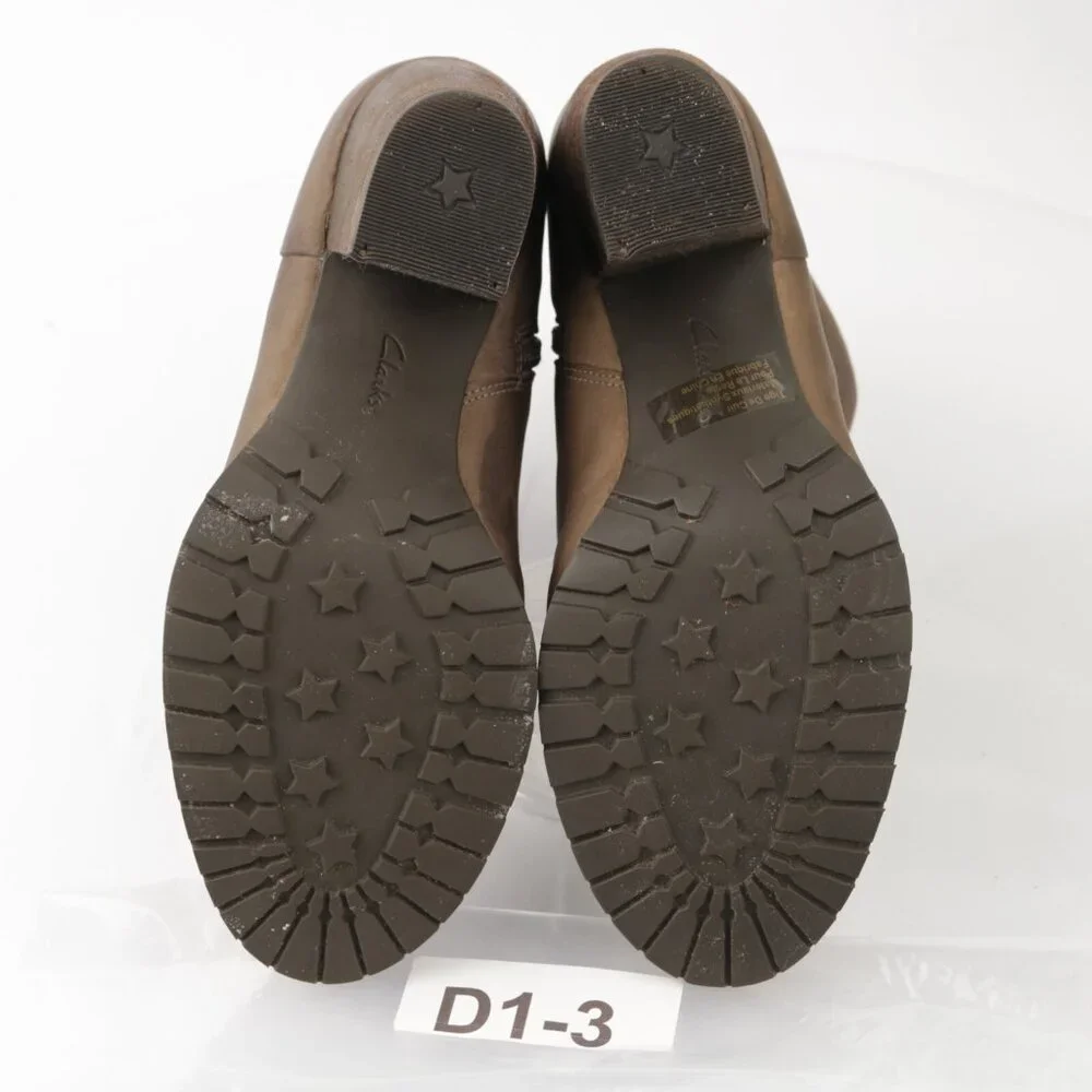 Clarks Womens Mission Zelle Boot Size 6‎ Brown Leather Block Heel Lug Sole Comfy